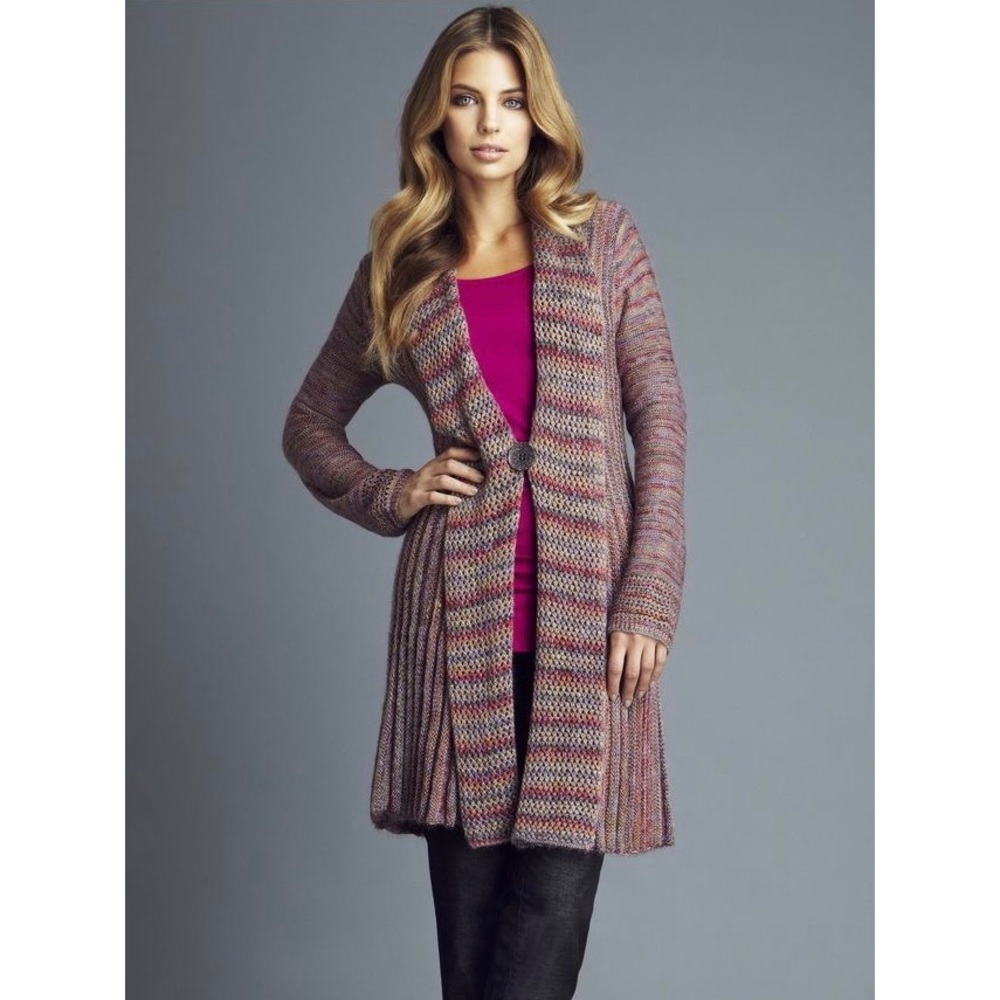 Tribal Multicolored Knit Long Open Cardigan Small